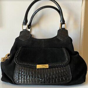 Authentic Cole Haan Suede Leather Purse with Croc Trim and Gold Hardware
